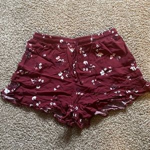 Maroon flower patterned shorts